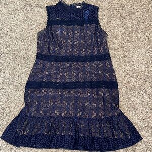 Chelsea28 Navy Blue Lace Midi Dress
